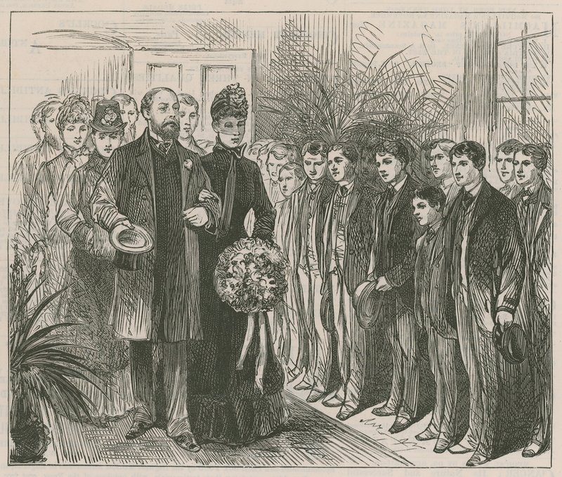 Prinsen och prinsessan av Wales öppnar Working Lads Institute, Whitechapel av English School