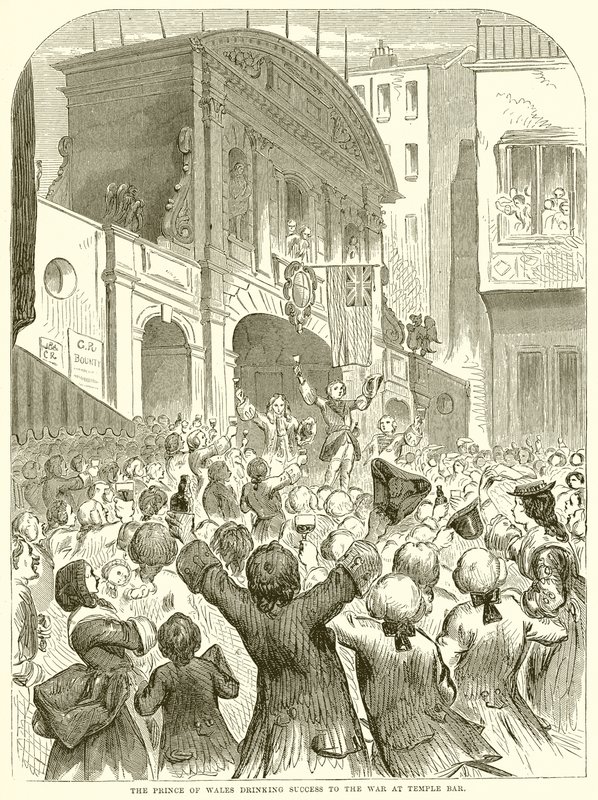 Prinsen av Wales dricker Success to the War på Temple Bar av English School