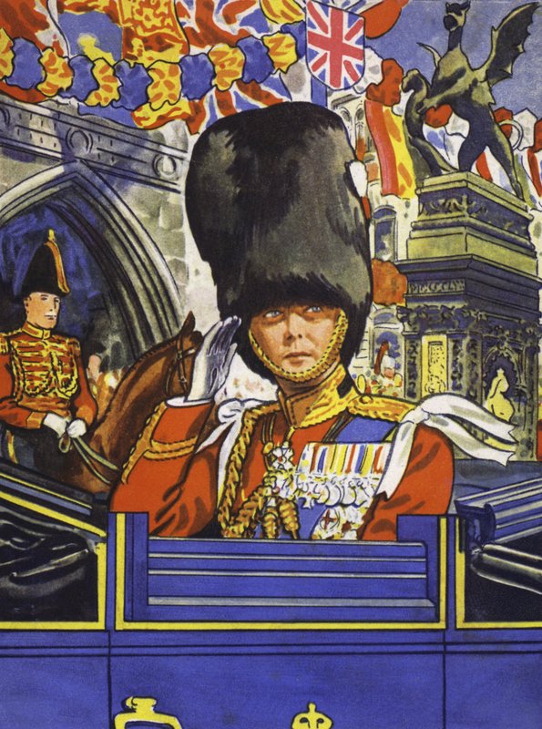 Prinsen av Wales, den blivande kungen Edward VIII, i sin fars jubileumsprocession (färg litho) av English School