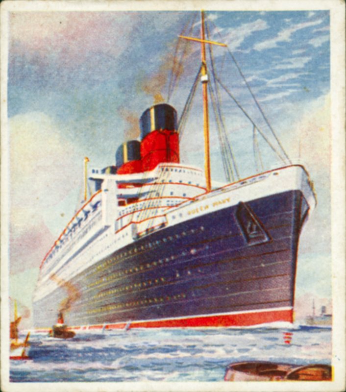 Fartyget "Queen Mary" (färglitografi) av English School