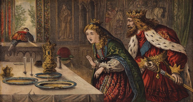 The Queen of Hearts, She Made Some Tarts (färg litho) av English School