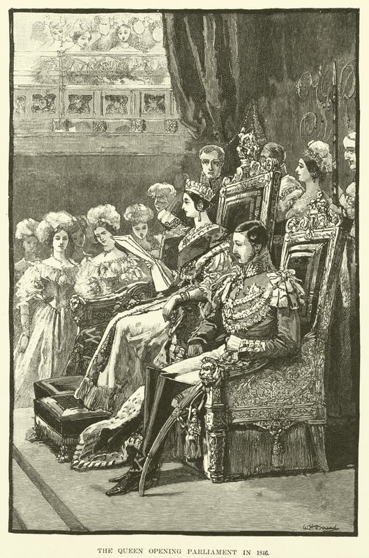 Drottningen öppnar parlamentet 1846 (gravyr) av English School