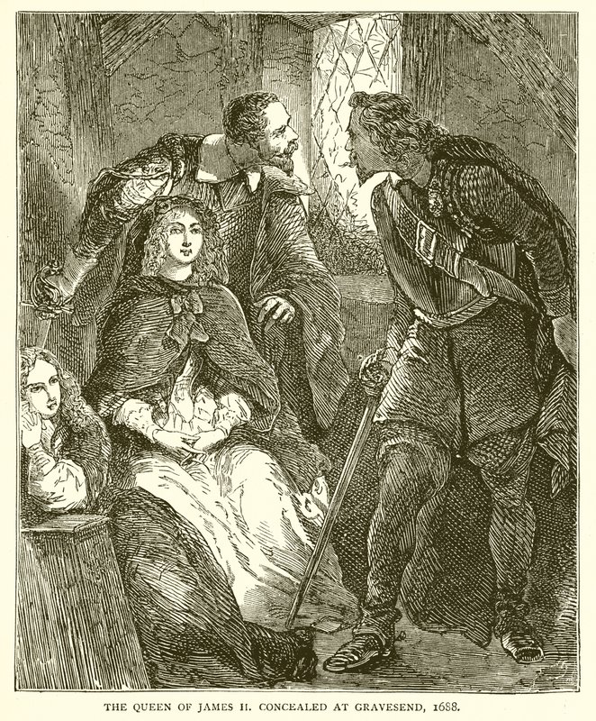 Drottningen av James II gömd i Gravesend, 1688 av English School