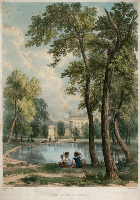Queens Palace, från Green Park 1836 av English School