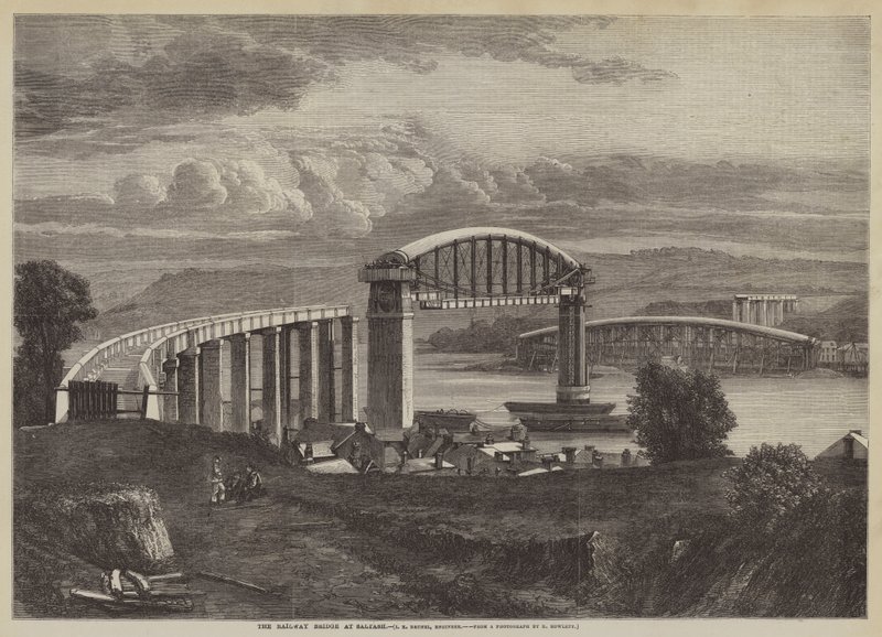 Järnvägsbron i Saltash, IK Brunel, ingenjör (gravyr) av English School