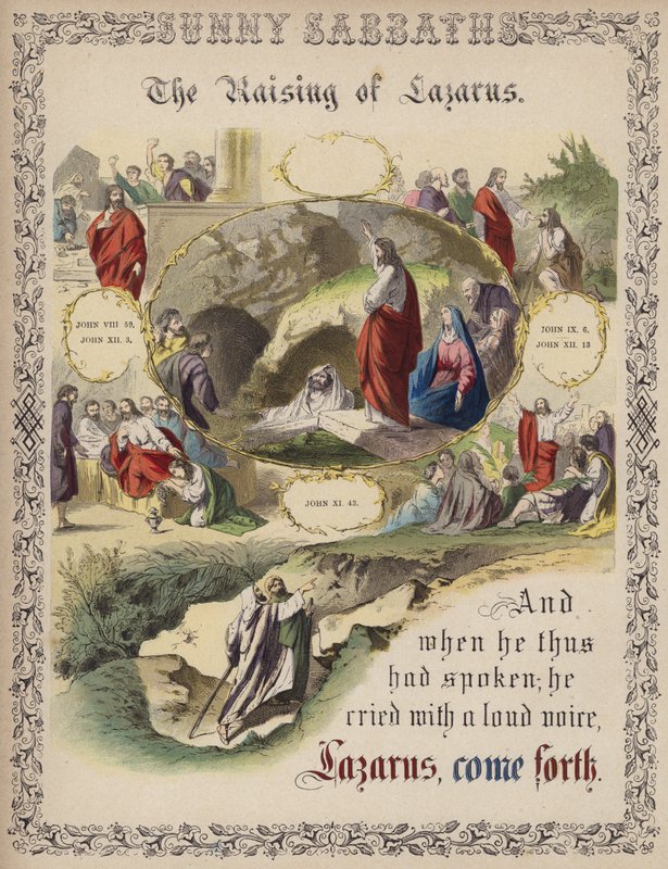 The Raising of Lazarus (färgad gravyr) av English School