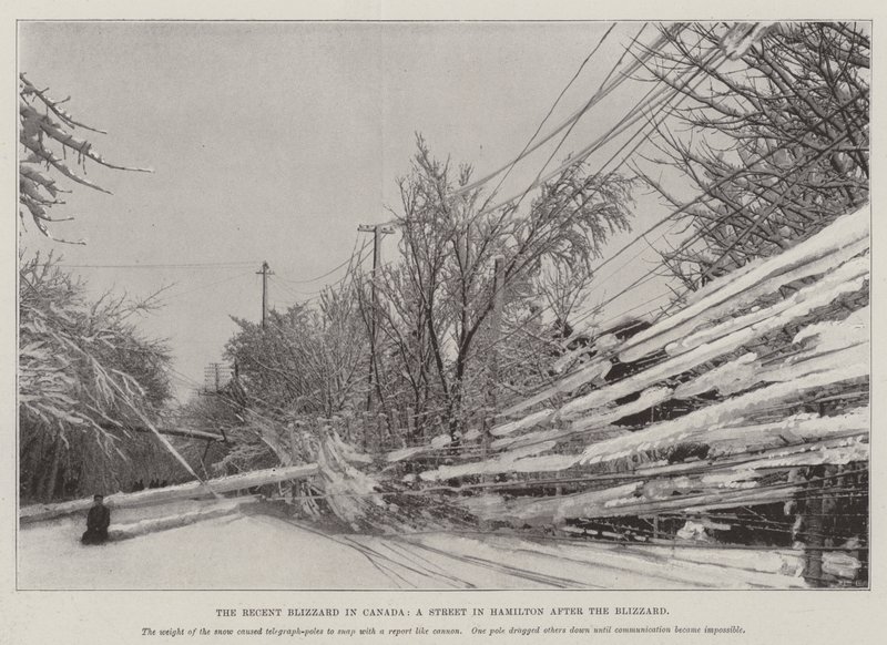 The Recent Blizzard i Kanada, en gata i Hamilton efter Blizzard (litho) av English School