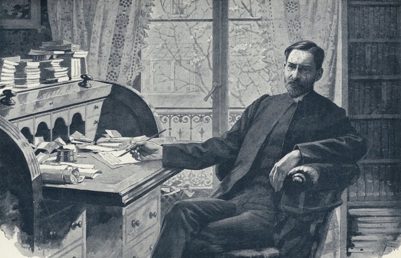 Pastor Hugh Price Hughes i hans studie (litho) av English School