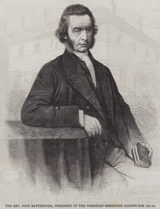 Pastor John Rattenbury, president för Wesleyan Methodist Society för 1861-62 (gravyr) av English School