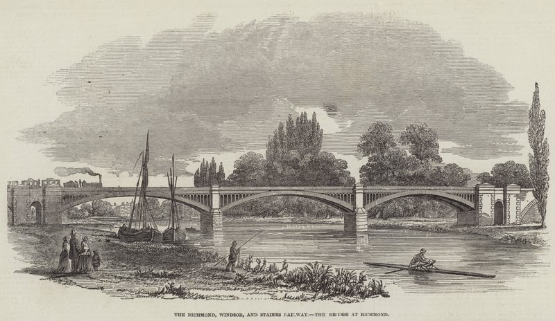 Richmond, Windsor och Staines Railway Bridge i Richmond (gravyr) av English School