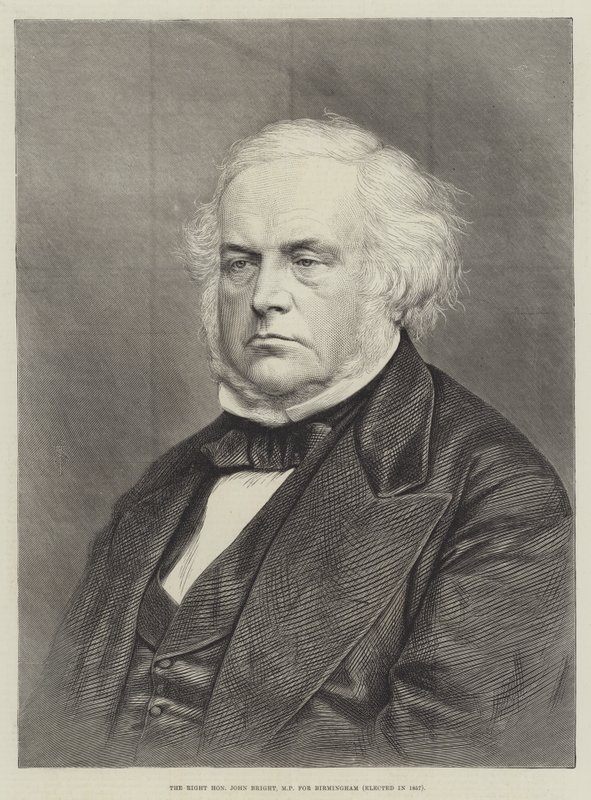 The Right Honorable John Bright, MP för Birmingham, vald 1857 (gravyr) av English School