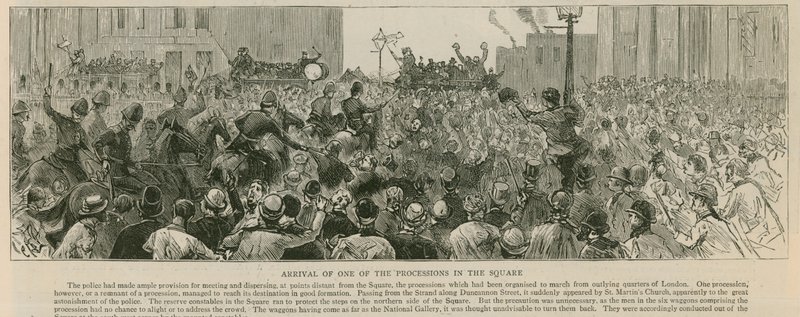 The Riot in Trafalgar Square: Ankomst av en av processionerna på torget av English School