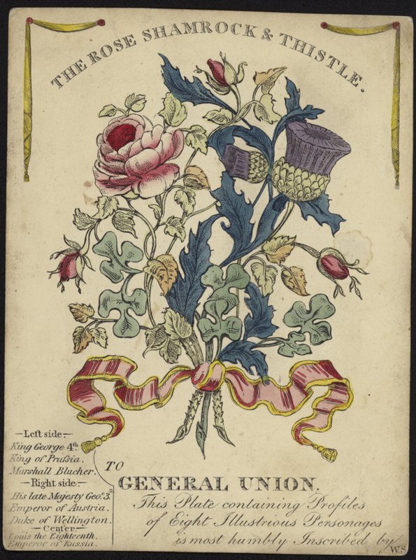 The Rose, Shamrock and Thistle to General Union (färggravyr) av English School