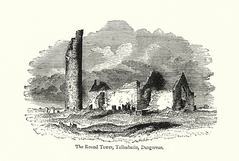 Det runda tornet, Tullosherin, Dungarvan (gravyr) av English School