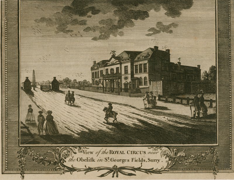 Royal Circus i St Georges Fields, Surrey, nära obelisken av English School