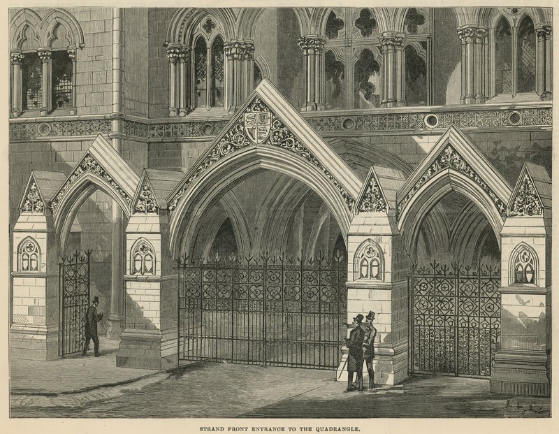 The Royal Courts of Justice: Strandfrontentréer till fyrkanten av English School