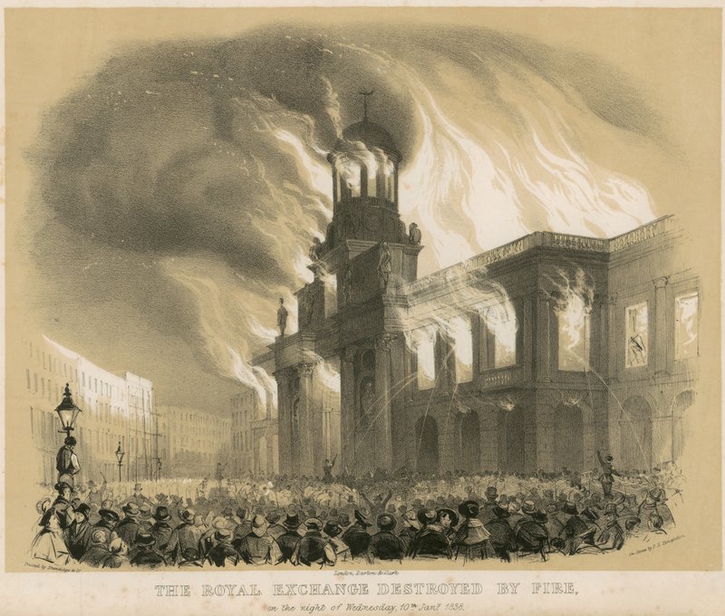 Royal Exchange, London, förstördes av brand natten till den 10 januari 1838 av English School