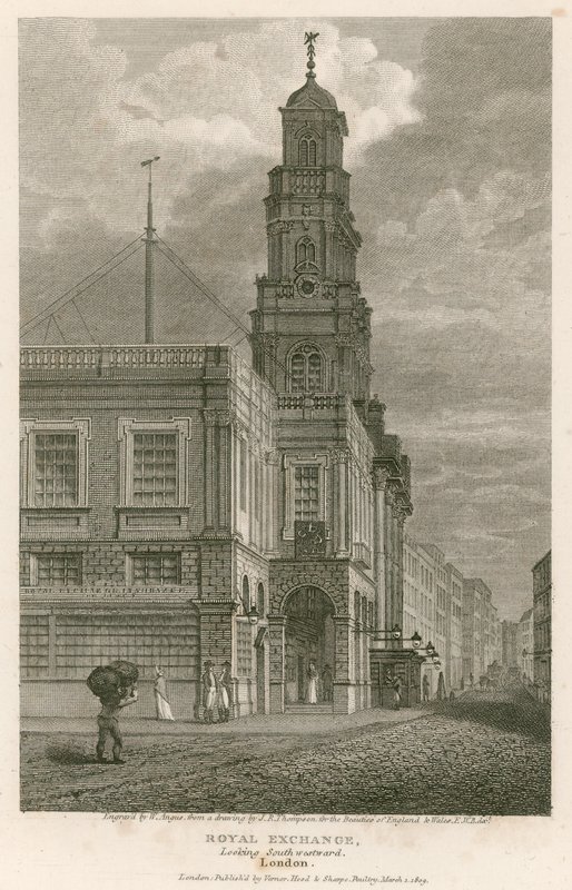 The Royal Exchange, London, med utsikt mot sydväst av English School