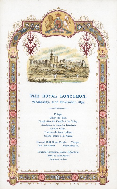 The Royal Luncheon, onsdagen den 22 november 1899, meny av English School
