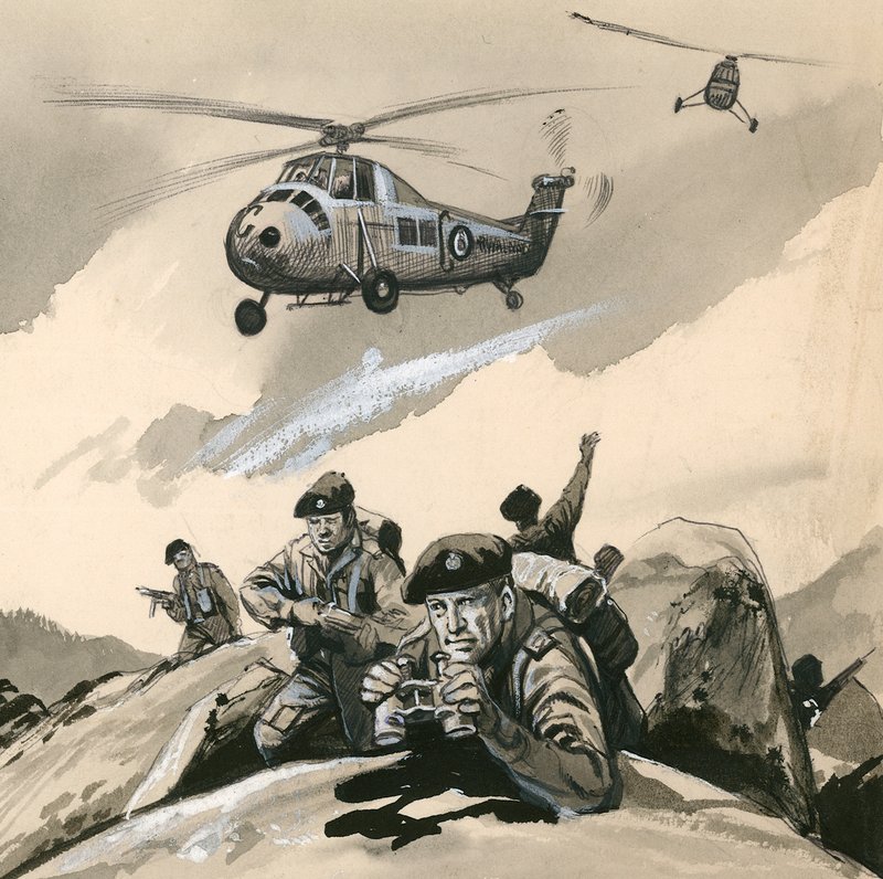 Royal Marine Commandos i en problemplats på 1960-talet av English School