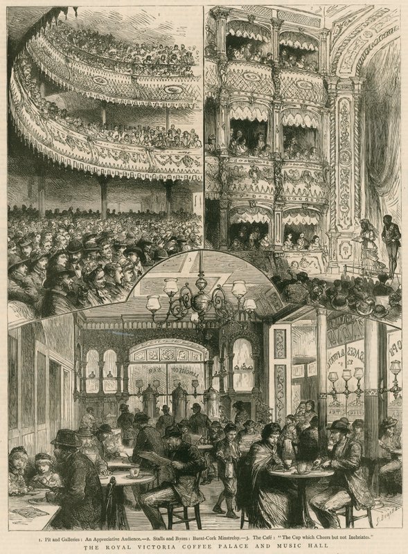 Royal Victoria Coffee Palace och Music Hall, London av English School