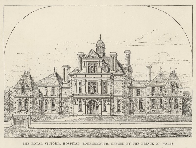 Royal Victoria Hospital, Bournemouth, öppnat av Prince of Wales (gravyr) av English School
