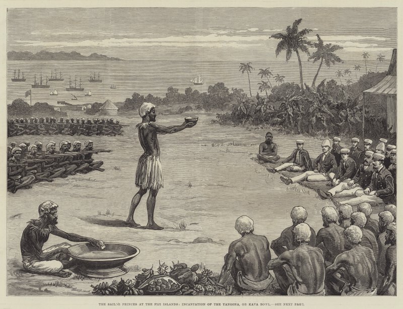 Sailor Princes at Fiji Islands, Incantation of the Yangona eller Kava Bowl (gravyr) av English School