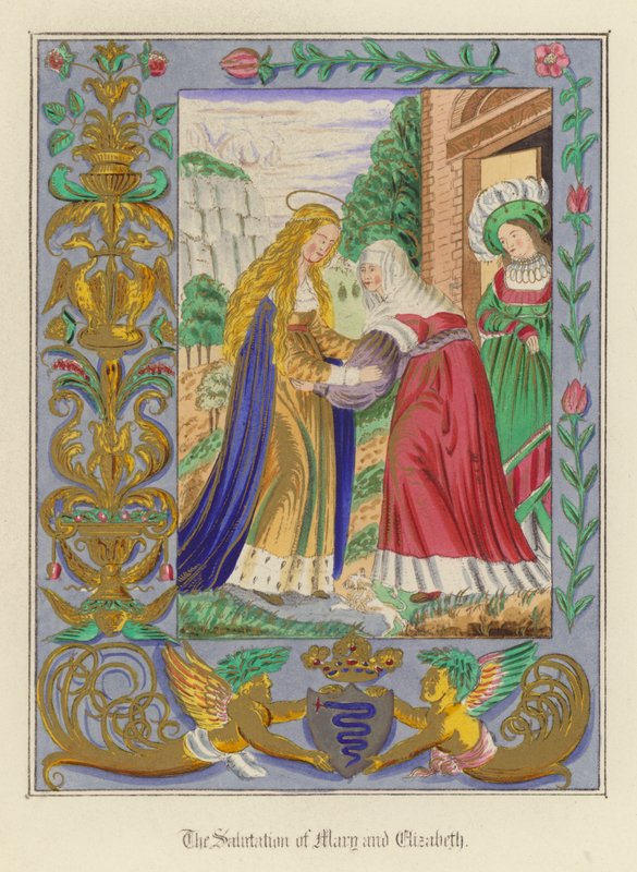 The Salutation of Mary and Elizabeth (färg litho) av English School