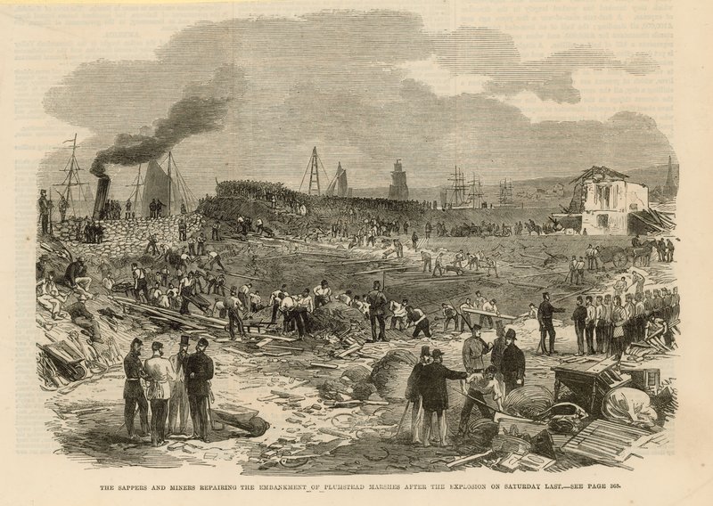 Sappers and Miners reparerar vallen av Plumstead Marshes av English School