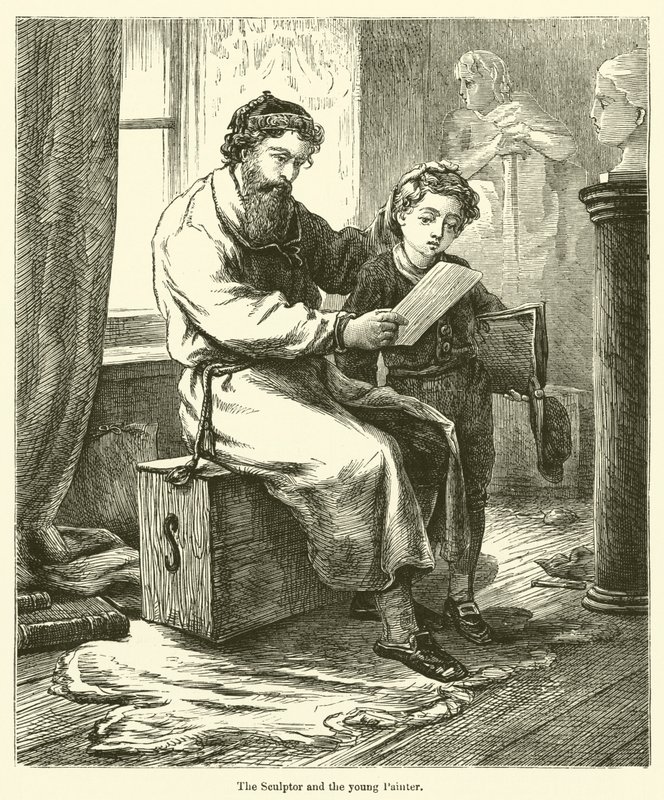Skulptören och den unge målaren (gravyr) av English School