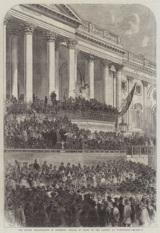 Den andra invigningen av president Lincoln framför Capitolium i Washington (gravyr) av English School