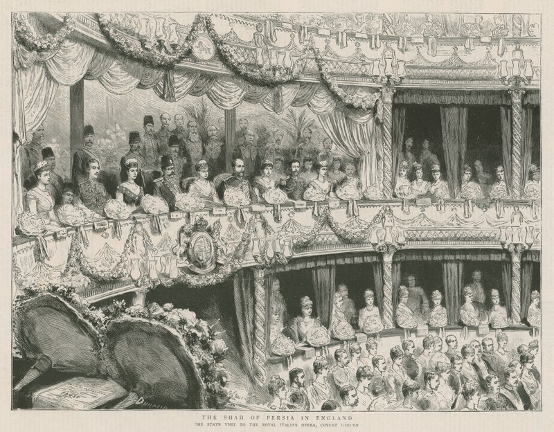 Shahen av Persien i England; Statsbesöket på Royal Italian Opera, Covent Garden av English School