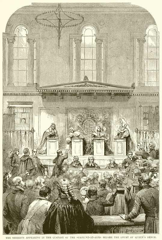 Sheriffen uppträder i förvar av Serjeant-at-Arms inför Court of Queens Bench av English School