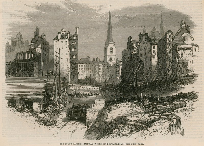 South-Eastern Railway arbetar på Dowgate Hill, London av English School