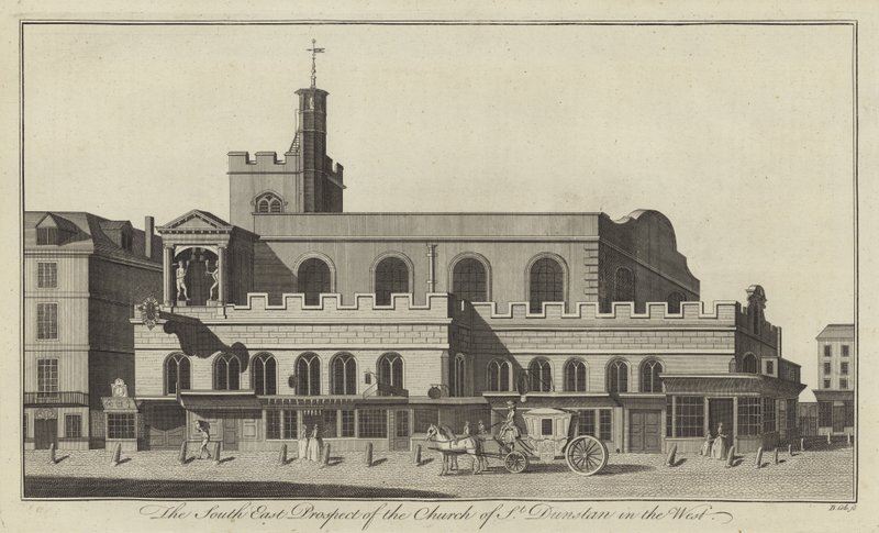 Den sydöstra utsikten av Church of St Dunstan i väst, London av English School