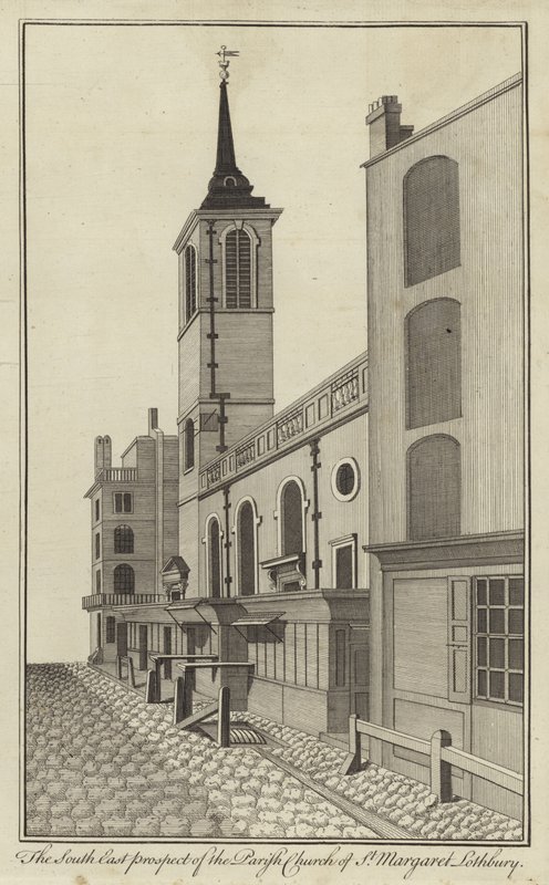 South East Prospect av Parish Church of St Margaret Lothbury, London av English School