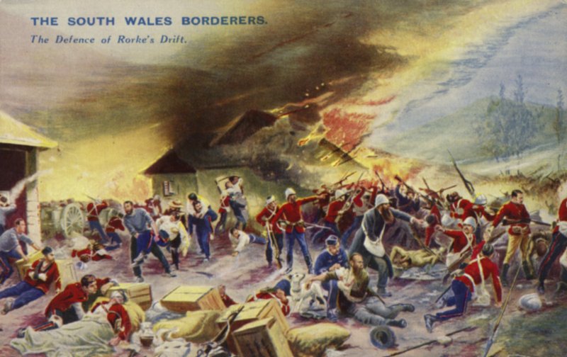 South Wales Borderers vid försvaret av Rorkes Drift, Sydafrika, Zulukriget, 1879 av English School