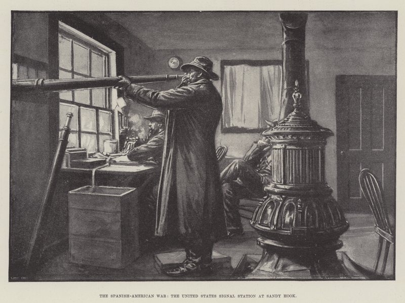 Det spansk-amerikanska kriget, United States Signal Station vid Sandy Hook (litho) av English School