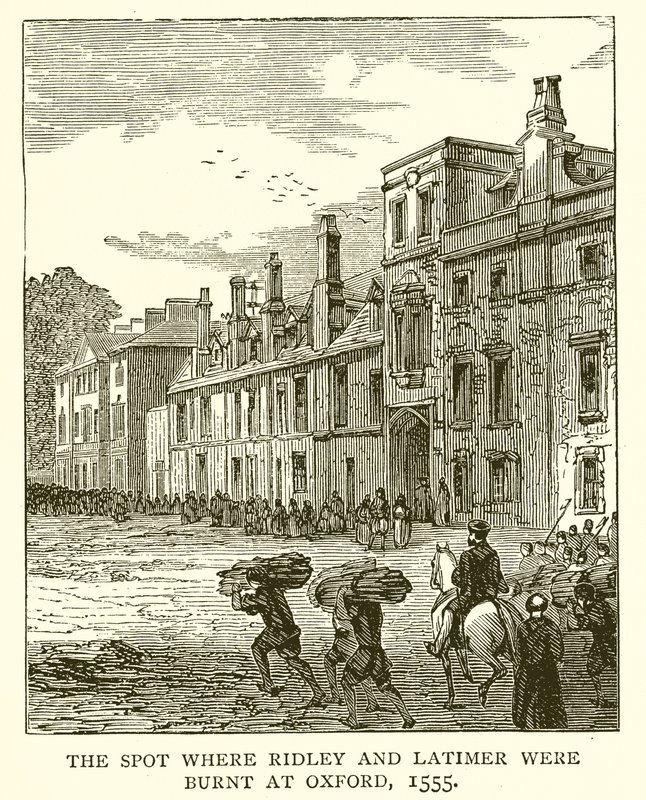Platsen där Ridley och Latimer brändes i Oxford, 1555 av English School