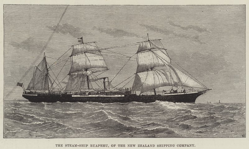 Steam-Ship Ruapehu, från New Zealand Shipping Company (gravyr) av English School