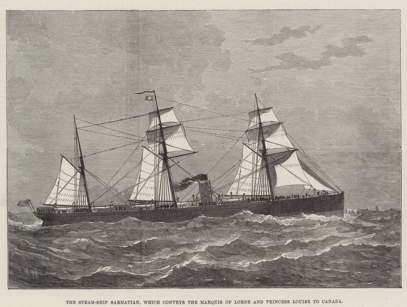 Steam-Ship Sarmatian, som förmedlar markisen av Lorne och prinsessan Louise till Kanada (gravyr) av English School