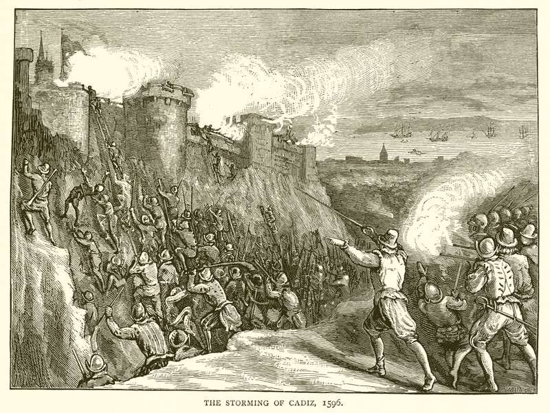 Stormningen av Cadiz, 1596 av English School