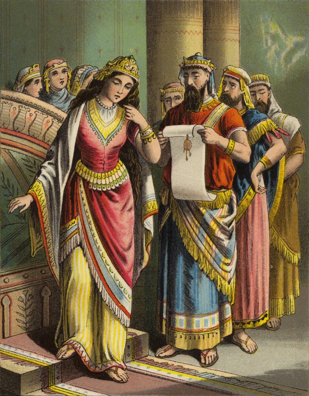 The Story of Queen Esther: The disgrace of Vashti (color litho) av English School