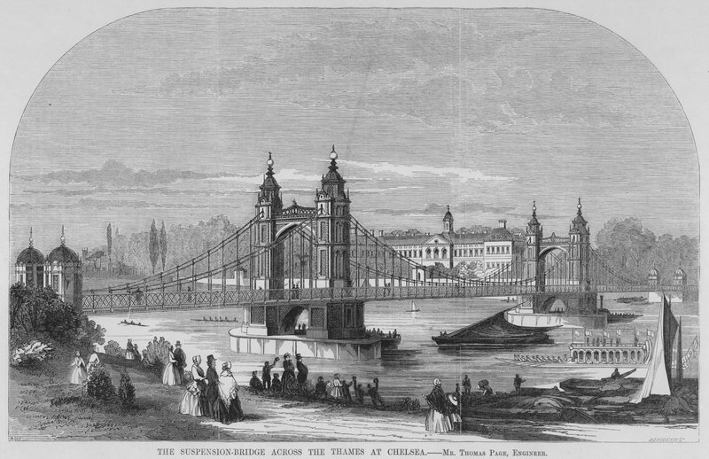 Hängbron över Themsen vid Chelsea (gravyr) av English School