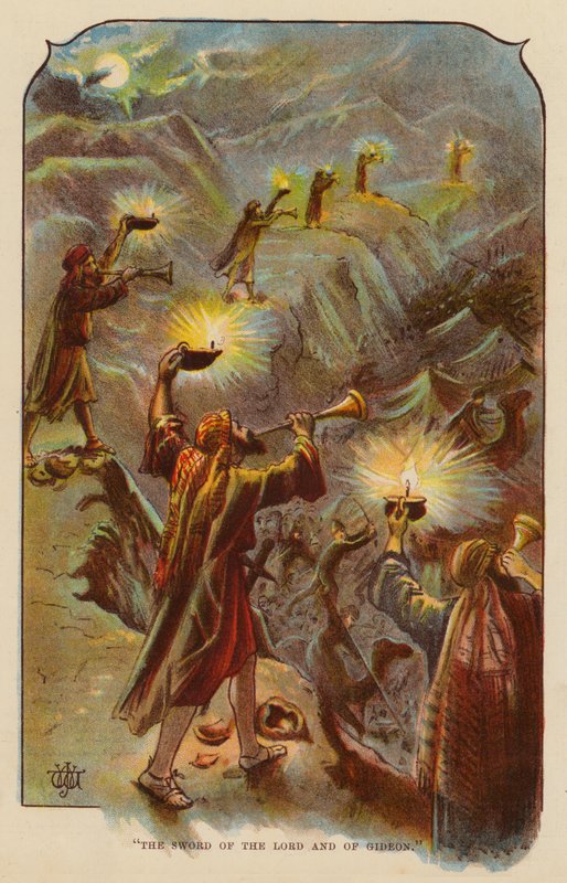 "Herrens och Gideons svärd" (färg litho) av English School