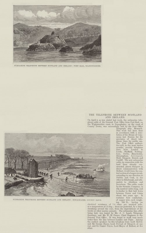 Telefonen mellan Skottland och Irland (gravyr) av English School