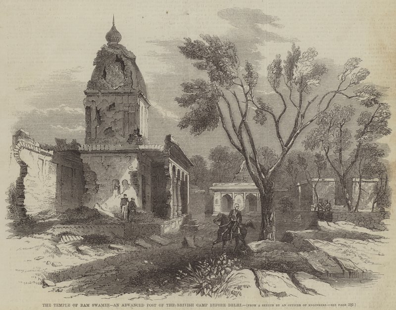 Temple of Ram Swamee, en avancerad post från det brittiska lägret före Delhi (gravyr) av English School