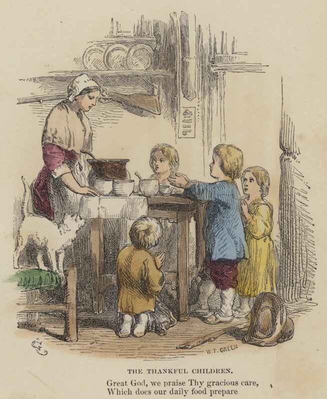 De tacksamma barnen (färgad gravyr) av English School