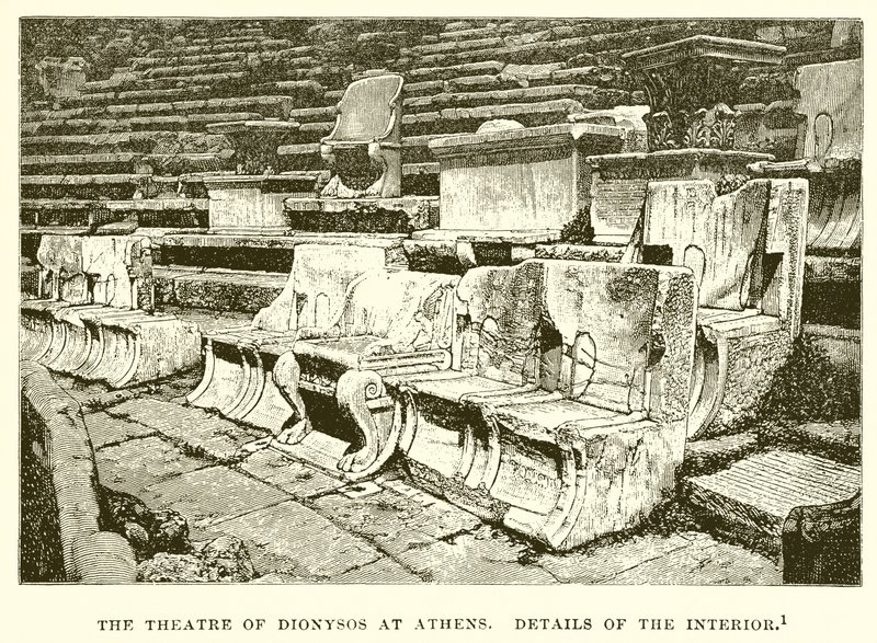 Dionysos teater i Aten. Detaljer om interiören av English School