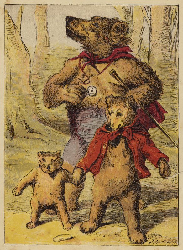 De tre björnarna (färgad gravyr) av English School